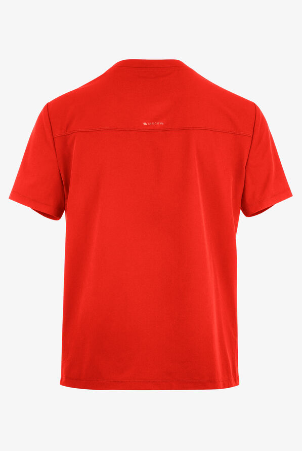 Infinity GNR8 Men's 3-Pocket STRETCH Rib-Knit Panel Zip Placket V-Neck Scrub Top - Firebird - 2