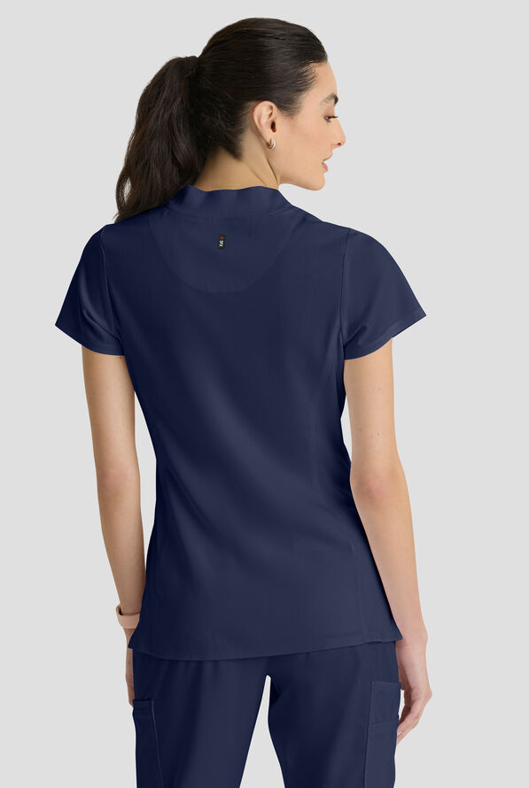 Grey's Anatomy&trade; by Barco Spandex STRETCH Kristi Women's 2-Pocket Quarter Zip Collar Neck Scrub Top - Indigo - 3