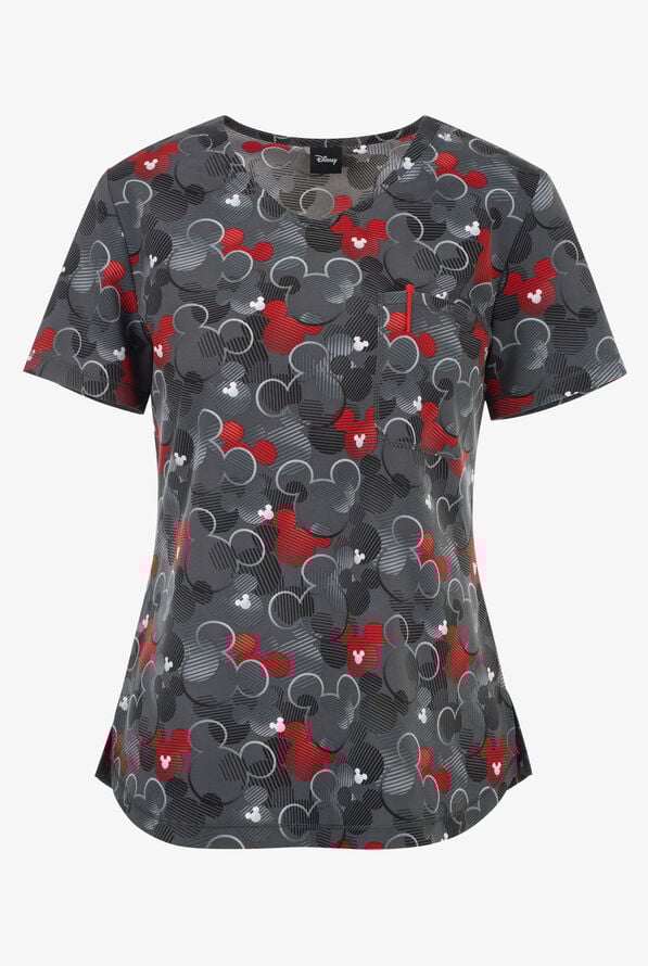 Blusa médica estampada Tooniforms Disney's Feeling Mickey STRETCH con cuello en V y 1 bolsillo para mujer - null - 1