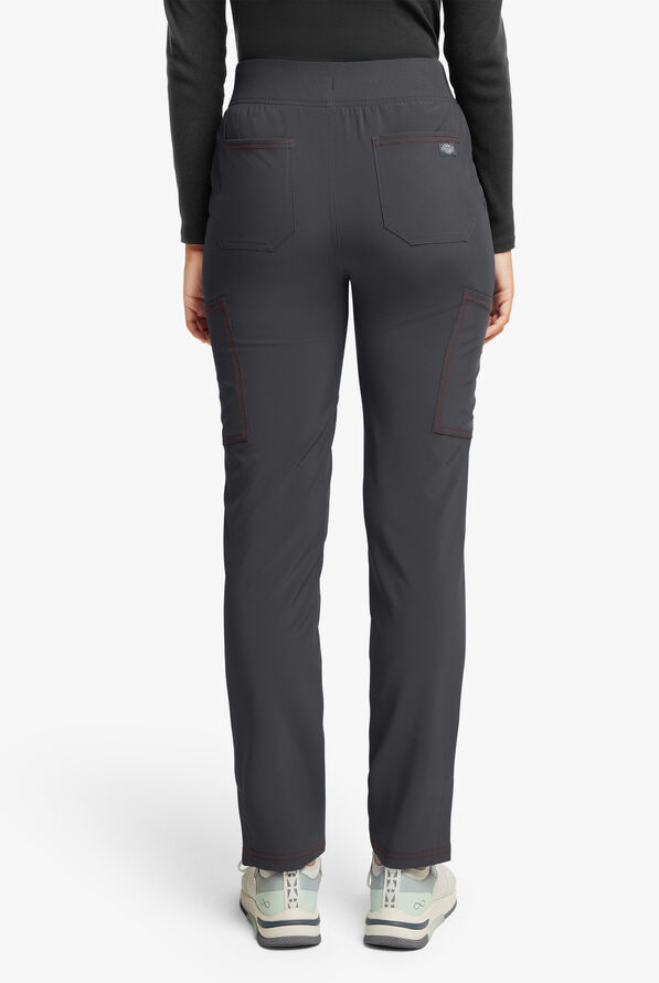 Dickies Riveting Women's 6-Pocket STRETCH Rib-Knit Waist Contrast Stitching Cargo Scrub Pants - Pewter - 2