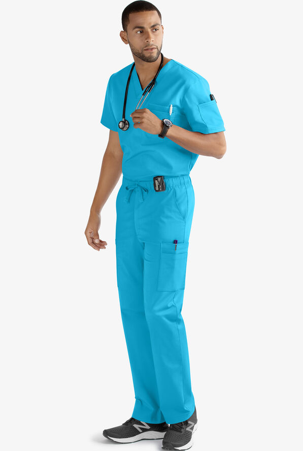 Butter-Soft STRETCH Men's 7-Pocket Cargo w/ Elastic Waist Scrub Pants - Tall - Turquoise - 2