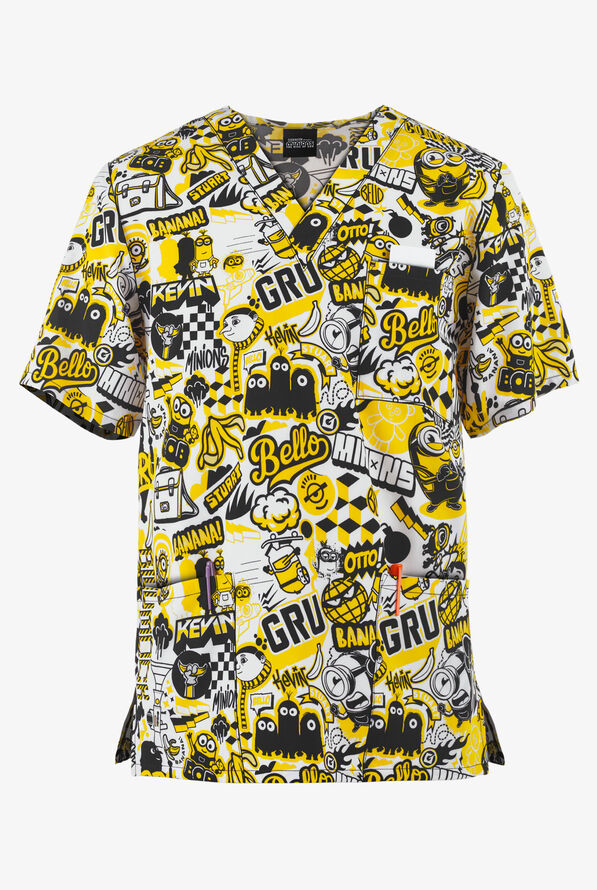 Cherokee Tooniforms Illuminations Iconic Mayhem Unisex 3-Pocket V-Neck Print Scrub Top - null - 1