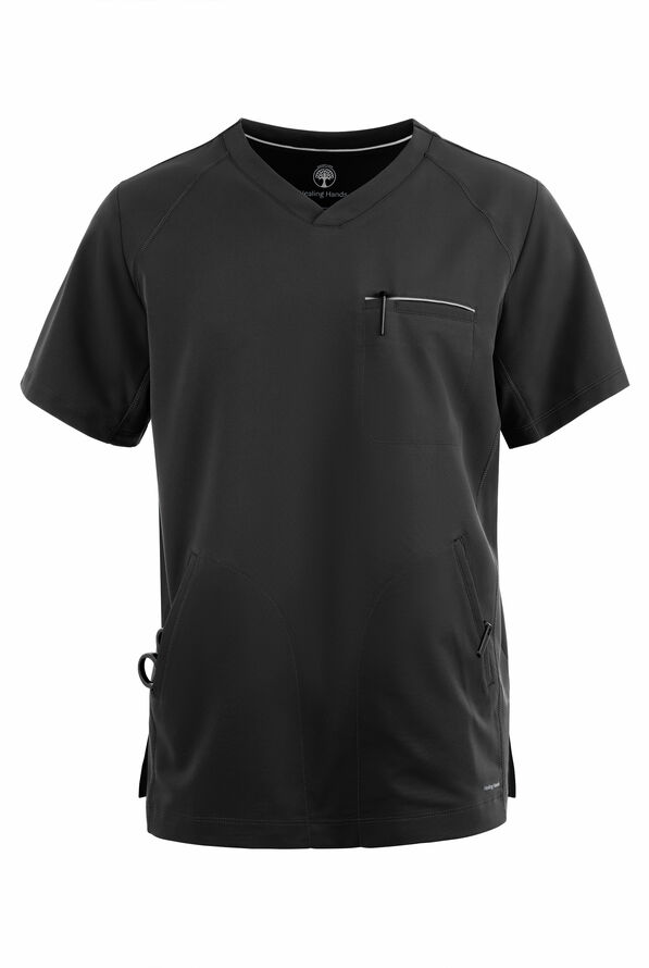 Healing Hands 360 Steven Men's 3-Pocket STRETCH  V-Neck Scrub Top - Black - 1