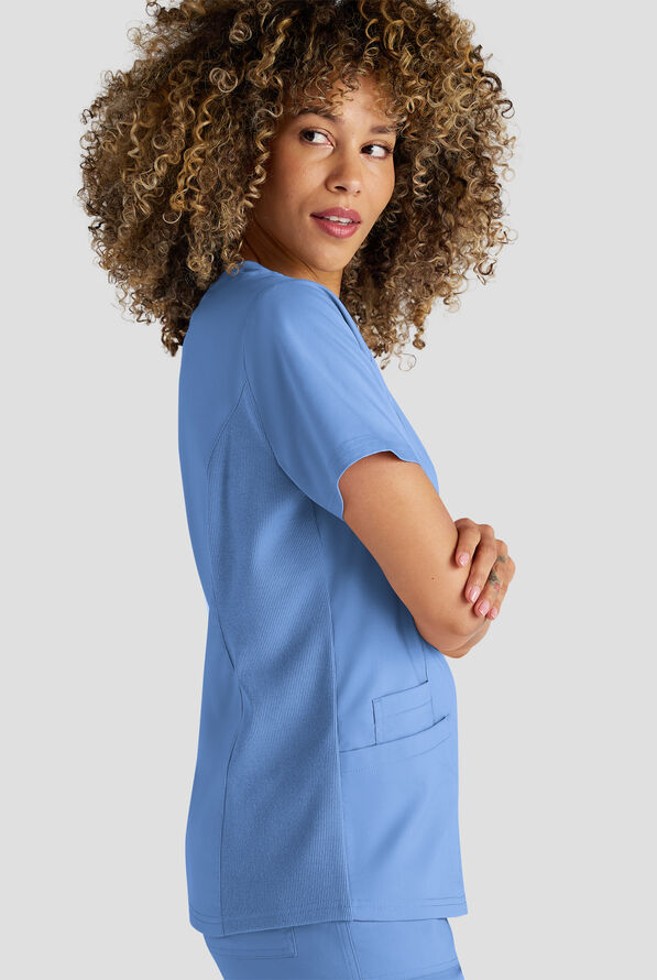 Butter-Soft STRETCH FLXTEK+ Women's 3-Pocket Crew Neck Scrub Top - Ceil Blue - 4
