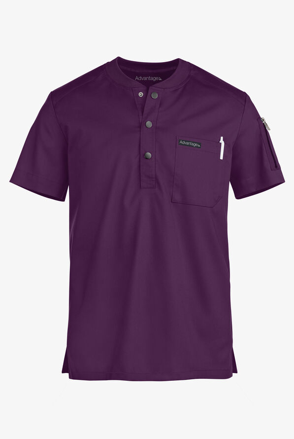 Advantage STRETCH Men's 2-Pocket Short Sleeve Henley Scrub Top - Eggplant - 1
