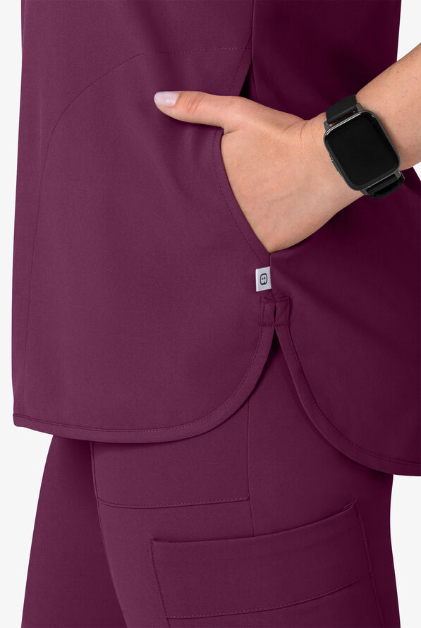 Wink Renew Women's 3-Pocket STRETCH Dolman Notch Sleeve Y-Neck Scrub Top - Wine - 3