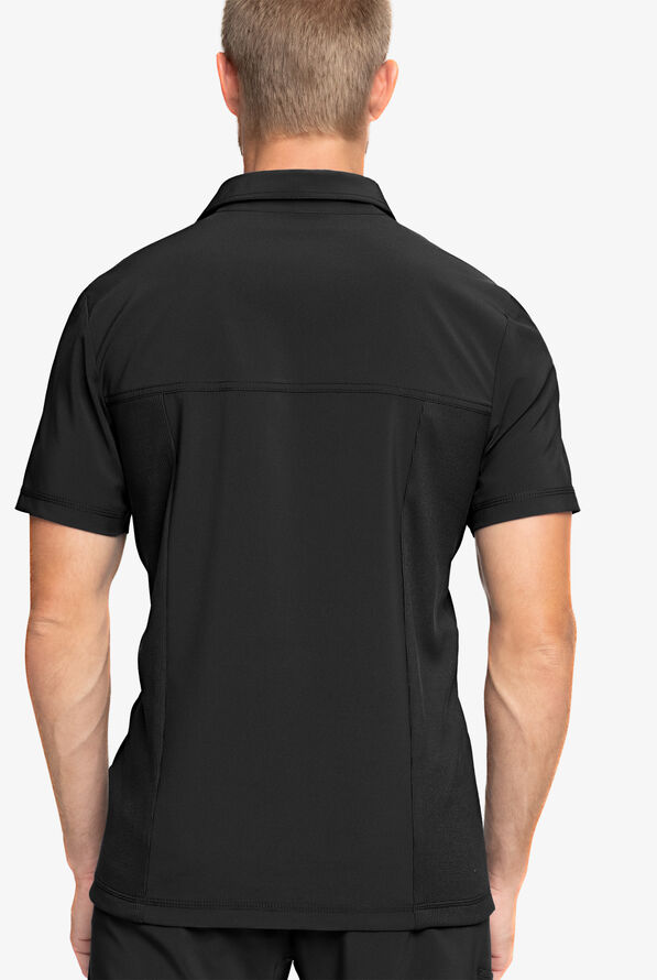 Infinity Men's 1 Zippered Pocket STRETCH Rib-Knit Polo Scrub Top - Black - 3