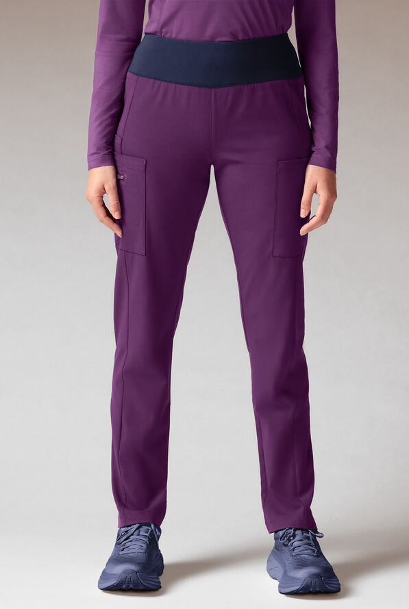 Hypothesis Dynama Y-Pant Women’s 7-Pocket Yoga-Inspired Scrub Pant - Eggplant/Navy - 1