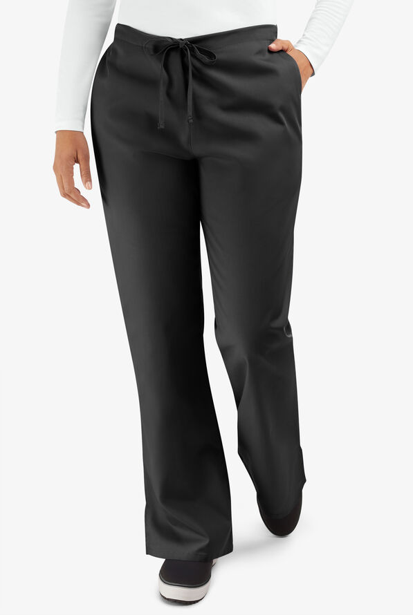 Cherokee Workwear Women's 3-Pocket Flare Leg Drawstring Scrub Pants - Black - 1