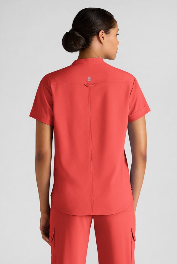 Easy STRETCH Bella Women's 1-Pocket Henley Scrub Top - Spiced Coral - 2
