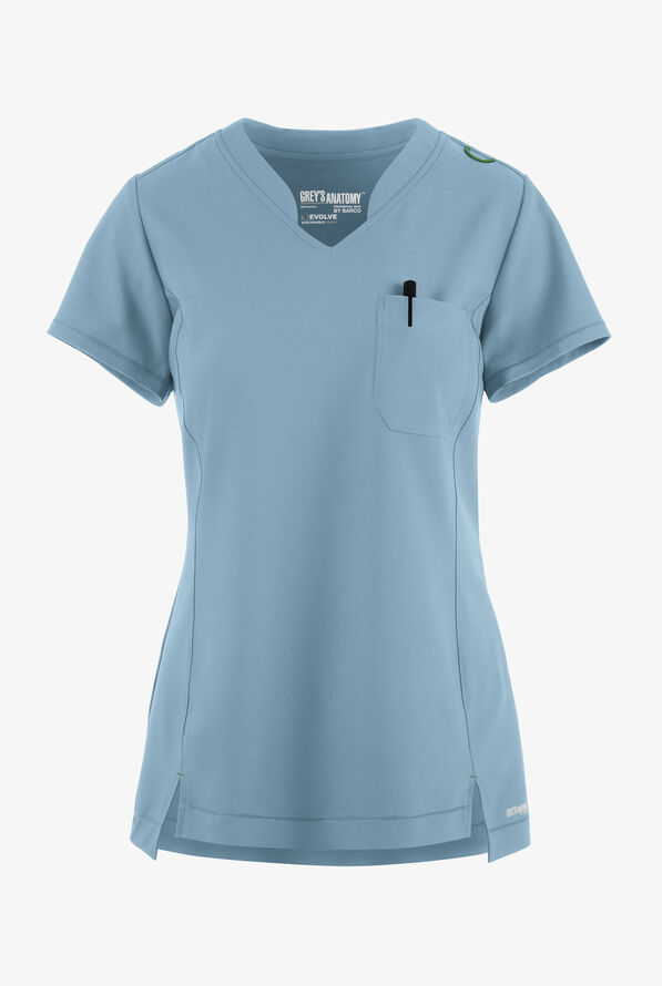 Grey's Anatomy by Barco Evolve STRETCH Sway Women's 1-Pocket Tuck In V-Neck Scrub Top - Ocean Mist - 1