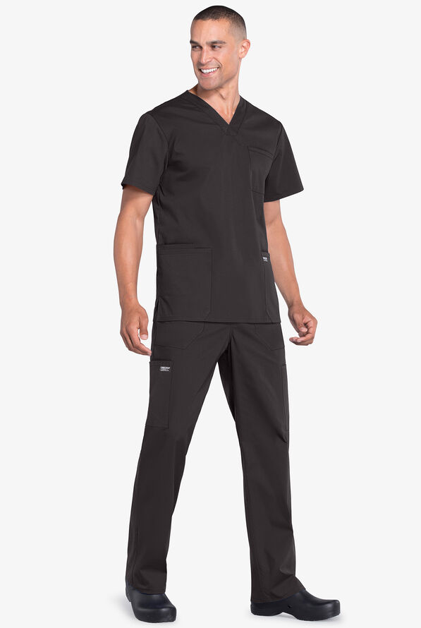 Cherokee Workwear Professionals Men's 4-Pocket STRETCH V-Neck Scrub Top - Pewter - 2