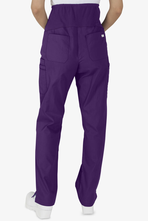 Butter-Soft STRETCH Women's 6-Pocket Knit Waist Maternity Scrub Pants - Eggplant - 2