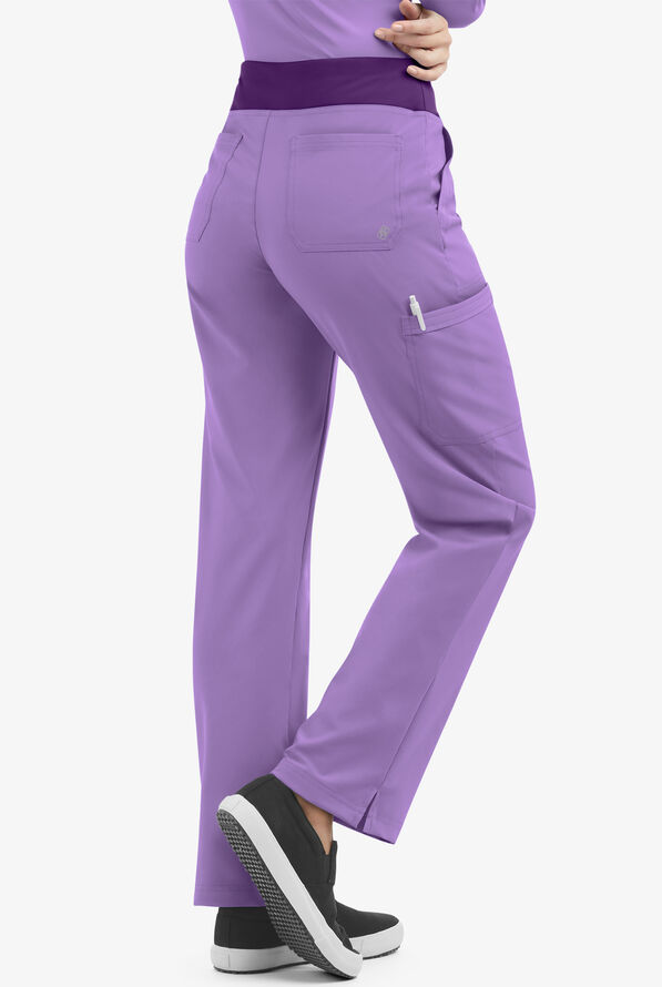 Easy STRETCH Sienna Women's 5-Pocket Sport Yoga Scrub Pants - Petite - Ultraviolet Light/Eggplant - 2