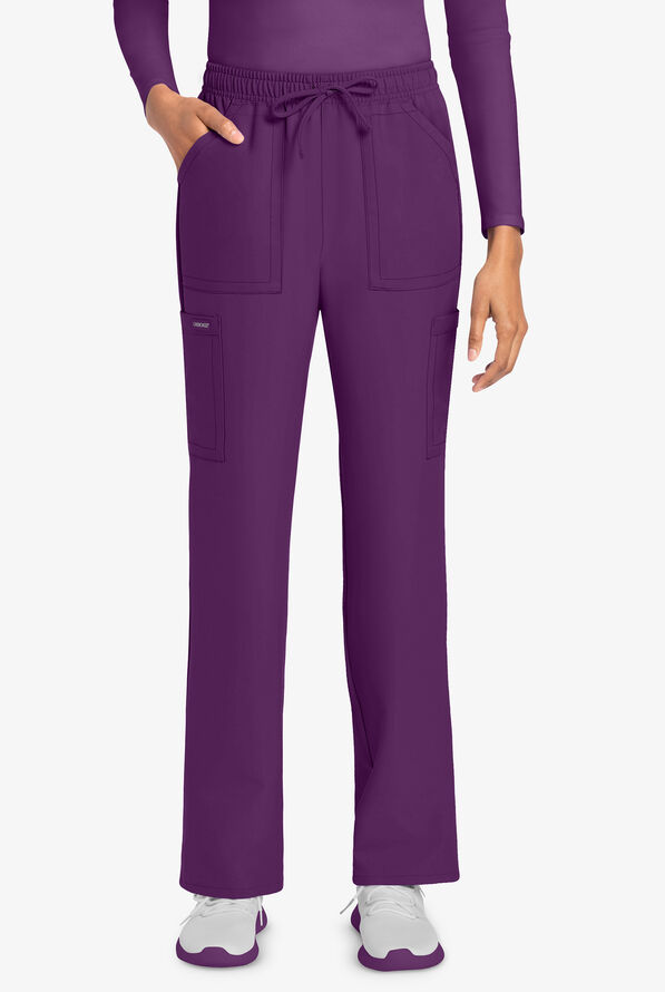 Cherokee Workwear Originals Ultra Women's 4-Pocket Drawstring Cargo Scrub Pants - Eggplant - 1