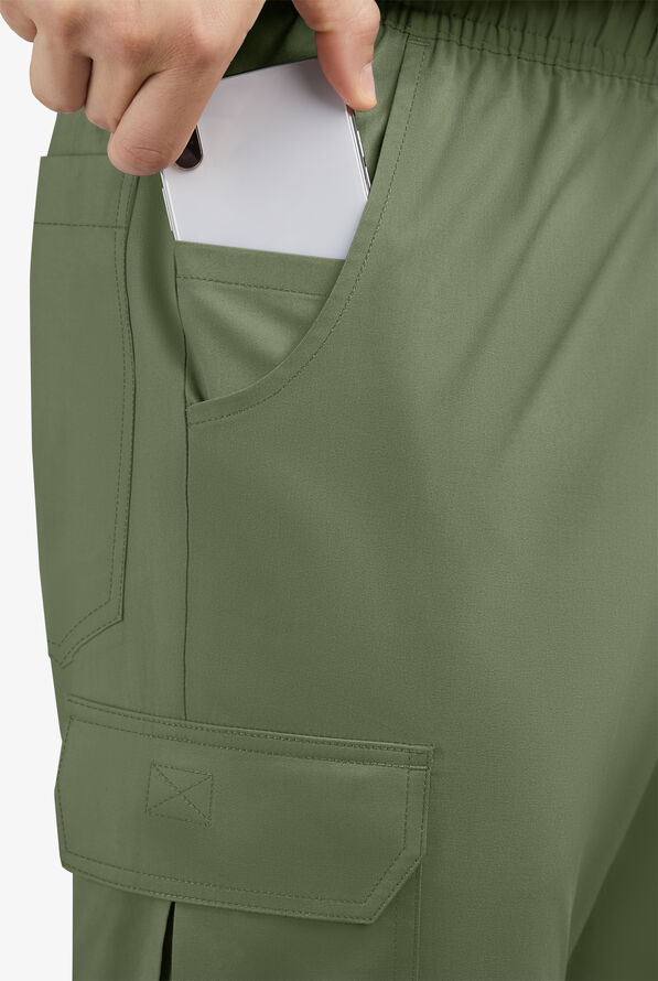 Butter-Soft STRETCH Men's 7-Pocket Cargo Jogger Scrub Pants - Light Olive - 3