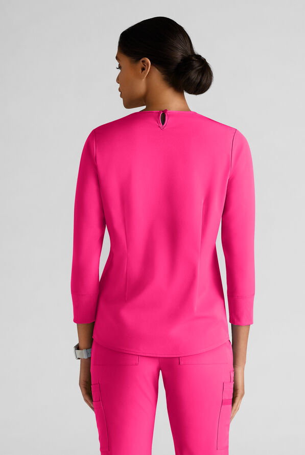 WhisperLite LYRA Women's 2-Pocket STRETCH 3/4" Sleeve Scrub Top - Reactive Pink - 2