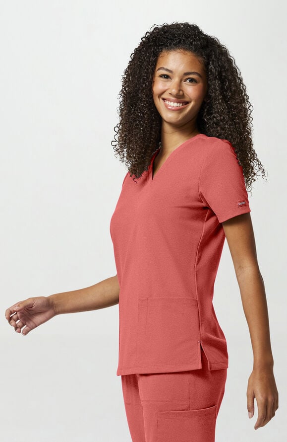 Cherokee Achieve Women's 2-Pocket STRETCH Knit V-Neck Scrub Top - True Coral - 3