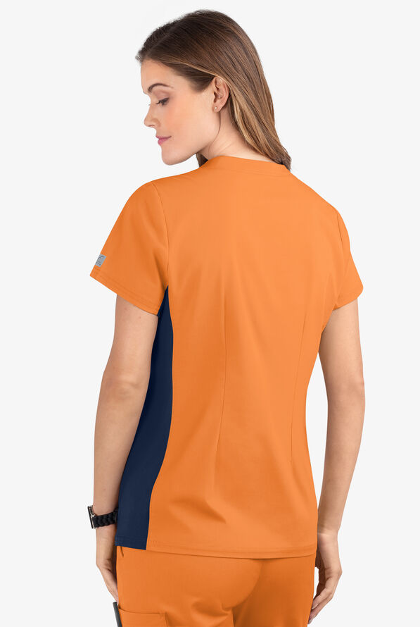 Butter-Soft STRETCH Women's 3-Pocket Contrast Scrub Top - Apricot Crush/Navy - 4