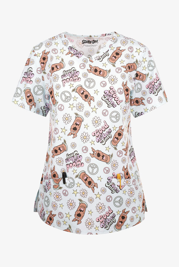 Scooby Doo Vibes by Funscrubs Women's 2-Pocket STRETCH V-Neck Print Scrub Top - null - 1