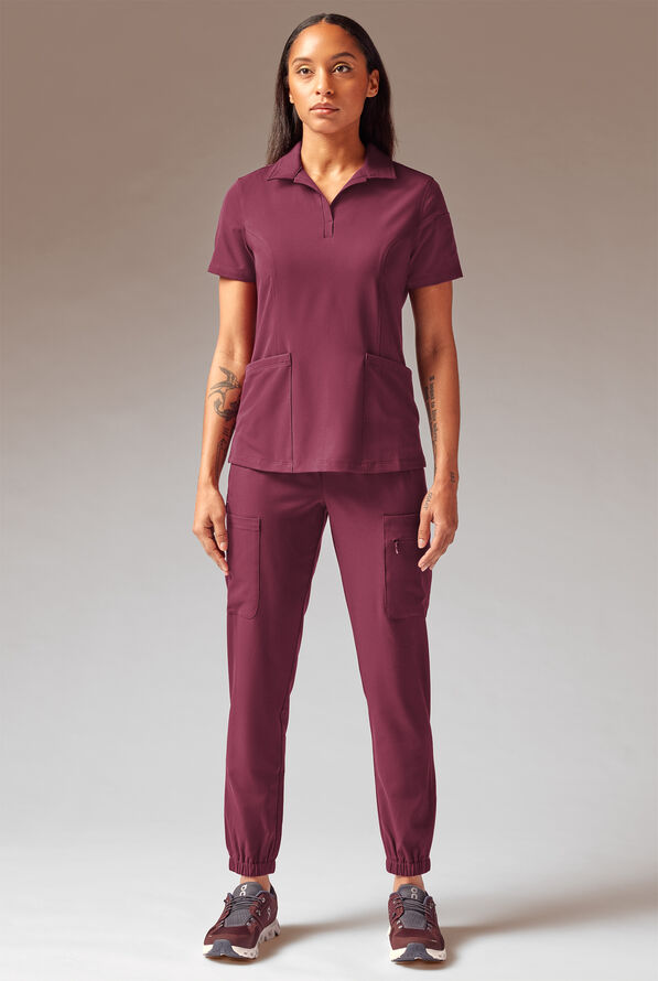 Camiseta médica estilo polo Hypothesis A-S All Situation con 3 bolsillos para mujer - Wine - 2