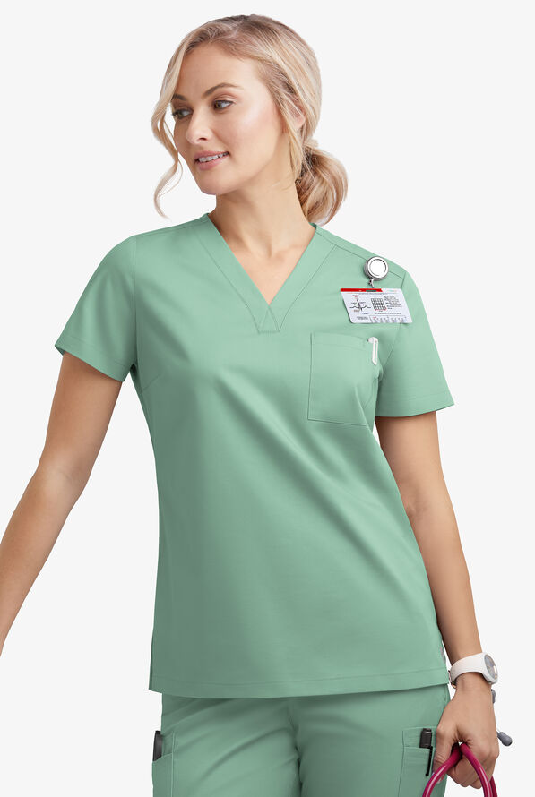 Blusa m&eacute;dica Butter-Soft STRETCH con cuello en V y 2 bolsillos para mujer - Water Mint - 3