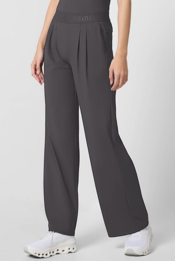 Infinity Pursuit Women's 3-Pocket STRETCH Pull On Pleated Wide Leg Scrub Pant - Pewter - 1