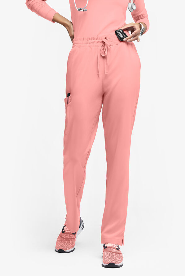 Easy STRETCH Naya Women’s Natural Waist 6-Pocket Straight Leg Scrub Pants - Petite - Autumn Coral - 1