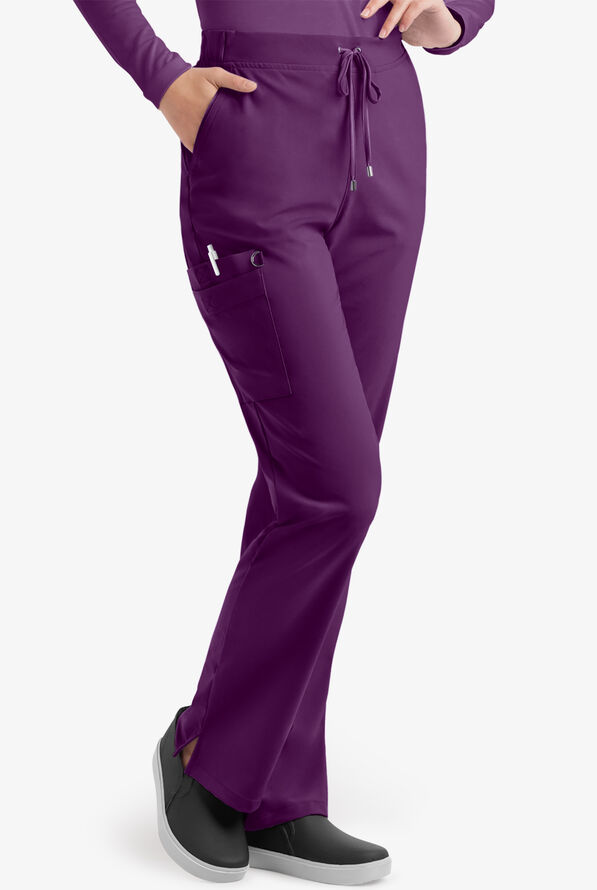Easy STRETCH Elle Women's 3-Pocket Flat Front Scrub Pants - Petite - Eggplant - 1