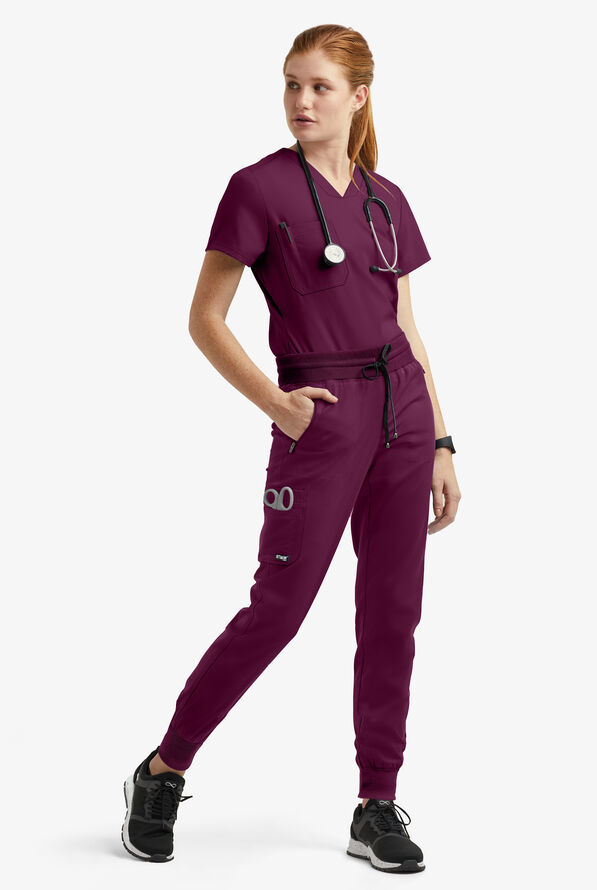 Grey's Anatomy by Barco Spandex STRETCH Bree Women's 1-Pocket Tuck In Scrub Top - Wine - 4