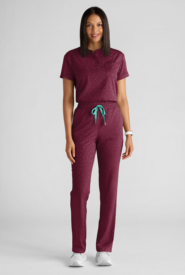 Easy STRETCH Naya Women's Jacquard 6-Pocket Straight Leg Scrub Pant - Wine - 7