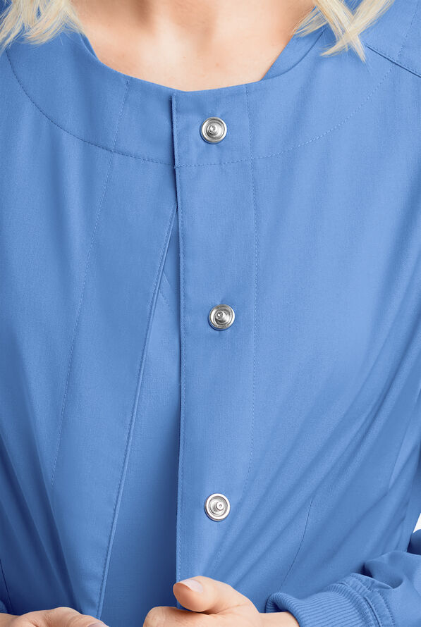 Butter-Soft STRETCH Women's 2-Pocket Long Sleeve Snap Front Scrub Jacket - Ceil Blue - 3