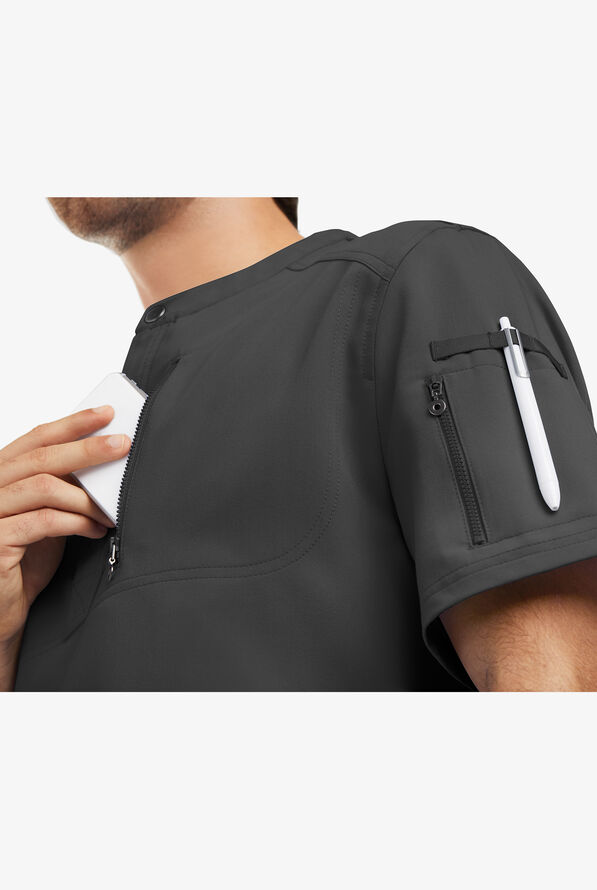 Camisa médica MOVEMENT by Butter-Soft Nash Henley STRETCH con botones a presión y 2 bolsillos para hombre - Pewter - 6