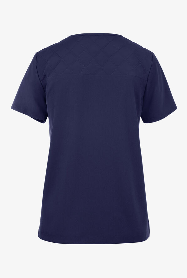 Healing Hands Limited Edition Kiana Women's 1-Pocket STRETCH Quilted V-Neck Scrub Top - Navy - 2