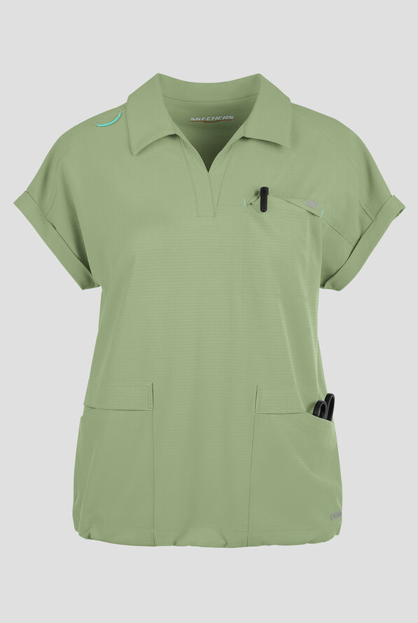 Blusa médica Skechers by Barco MotionTech Charlie STRETCH con mangas dolmán y 3 bolsillos para mujer - Field Green - 1