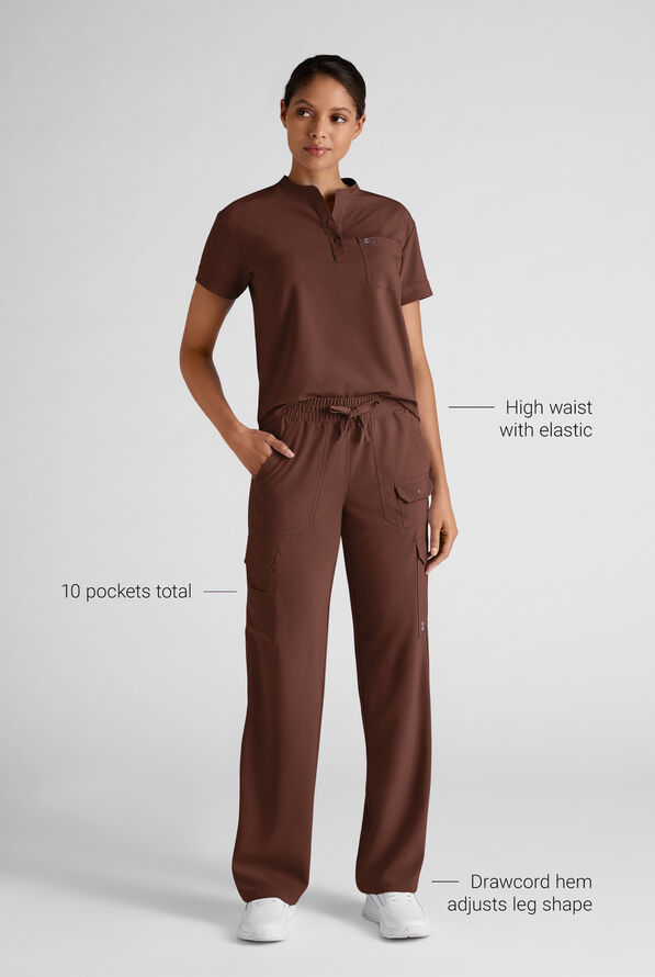 Easy STRETCH Ayo Women's 10-Pocket Cargo Scrub Pants - Double Espresso - 3