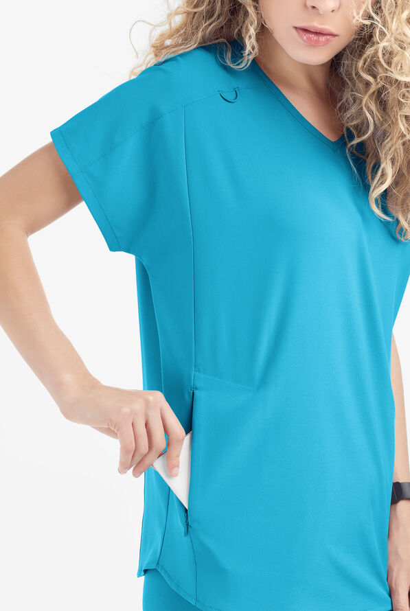 Easy STRETCH Sierra Women's Oversized 2 Pocket V-Neck Scrub Top - Turquoise - 4