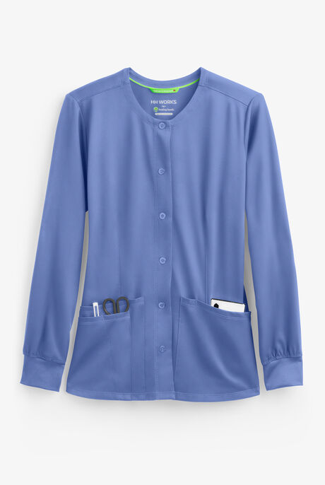 HH Works by Healing Hands Megan Women's 4-Pocket STRETCH Round Neck Warm-Up Scrub Jacket