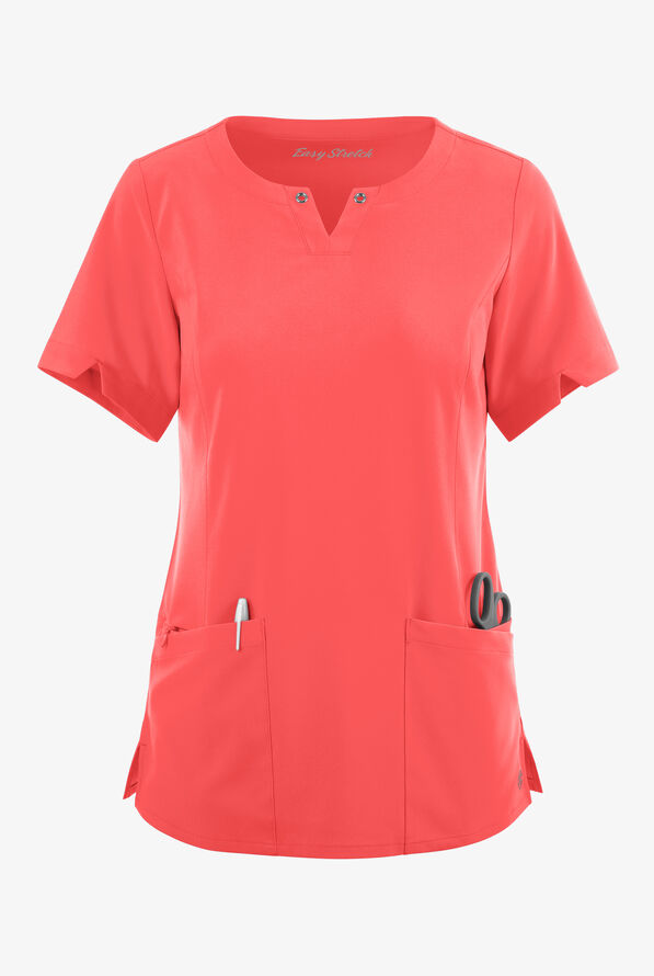 Blusa médica Easy STRETCH Amber con cuello con muesca y 4 bolsillos para mujer - Radiant Red - 1
