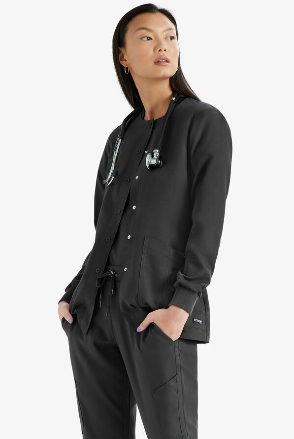Chaqueta médica abrigada Grey's Anatomy de corte moderno con cuello redondo y 4 bolsillos para mujer - Black - 2