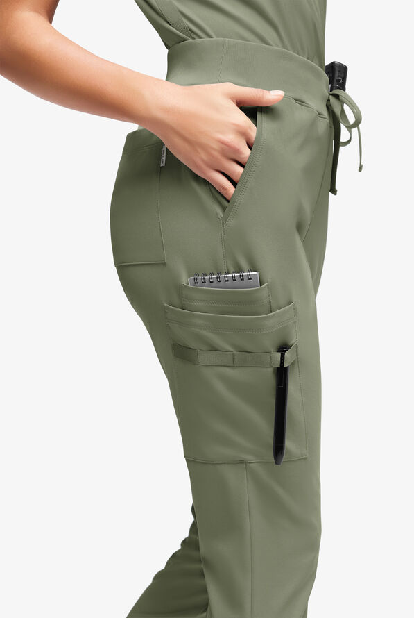 WhisperLite YARA Women's 10-Pocket Cargo Jogger Scrub Pants - Olive Leaf - 2
