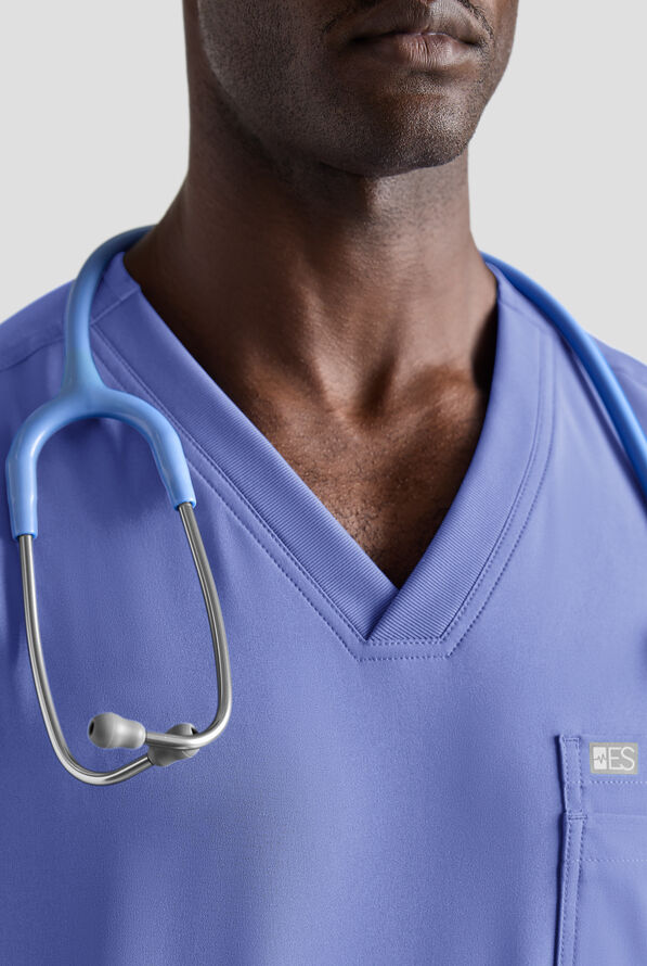 Easy STRETCH Men's 5-Pocket V-Neck Scrub Top - Ceil Blue - 3