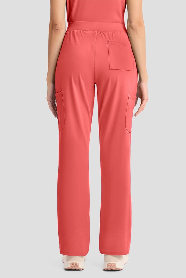 Cherokee Achieve Women's 5-Pocket STRETCH Elastic Waist Drawstring Cargo Scrub Pants - True Coral - 4