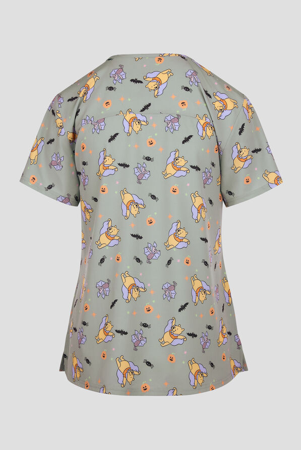Blusa médica estampada Disney's Winnie the Pooh Halloween by Funscrubs STRETCH con cuello en V y 2 bolsillos para mujer - null - 2