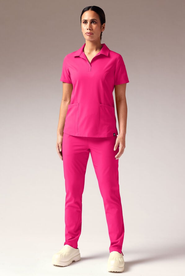 Hypothesis A-S All Situation Women’s 3-Pocket Polo Neck Scrub Top - Reactive Pink - 2