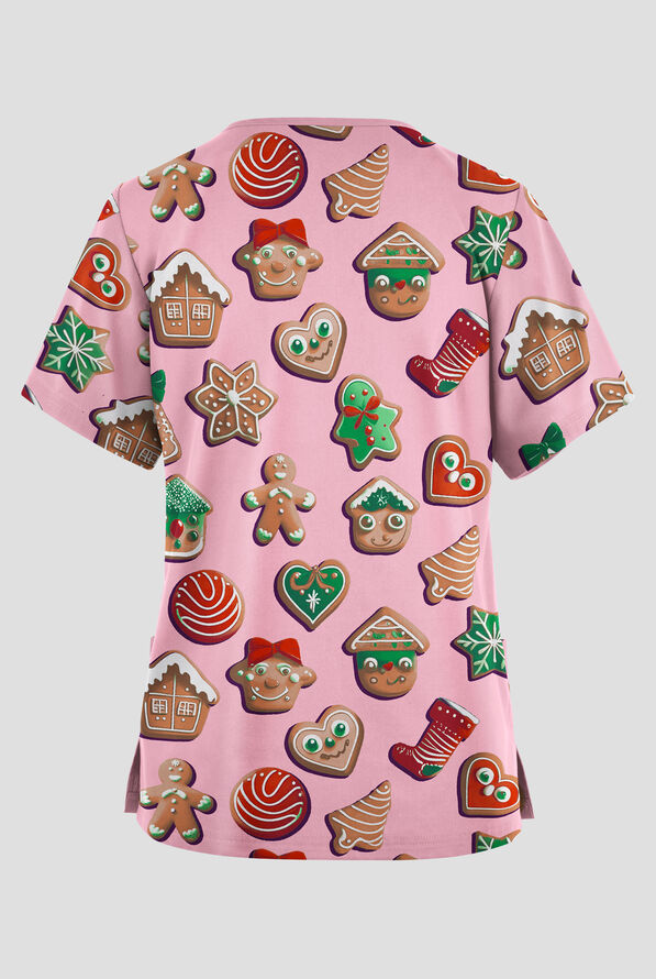 Butter-Soft Originals Sugar & Spice Blush Women's 2-Pocket V-Neck Print Scrub Top - null - 2