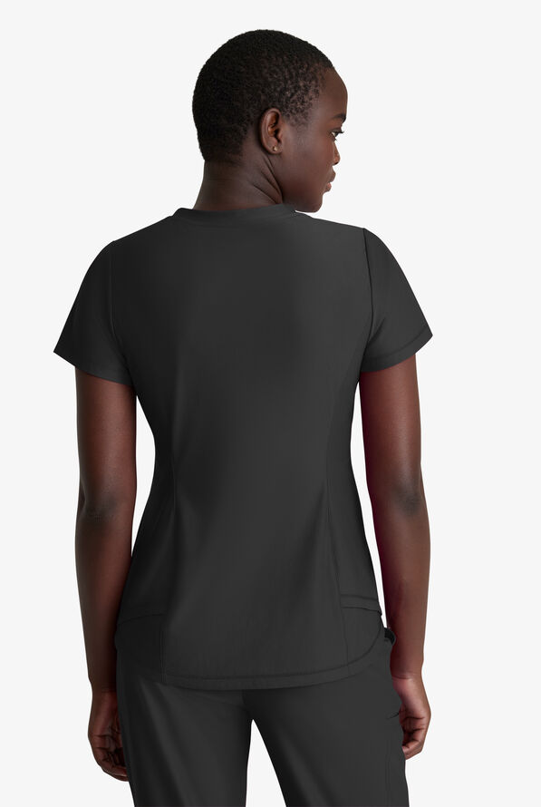 Skechers by Barco Slip-ins Flow Women's 1-Pocket STRETCH Tulip Hem Tuck In V-Neck Scrub Top - Black - 3