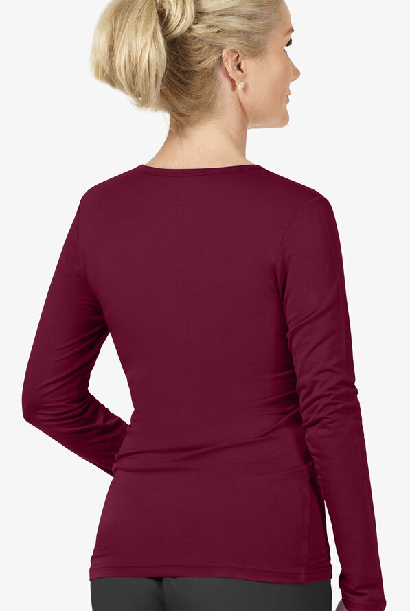 Wink Layers Women's STRETCH Silky Long Sleeve Knit Underscrub - Wine - 4