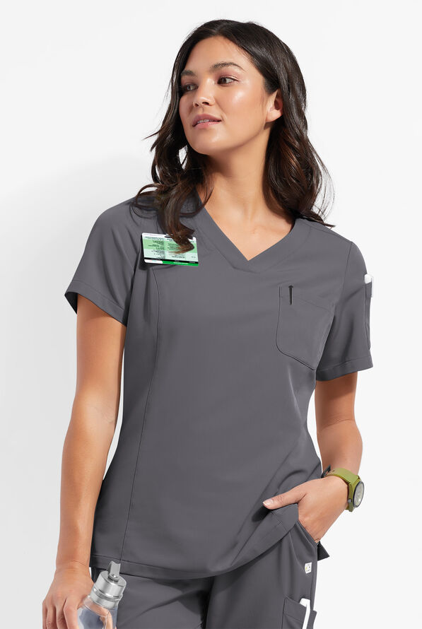 ReSurge Diamond Women's 3-Pocket V-Neck Tuck In / Wear Out Scrub Top - Pewter - 1