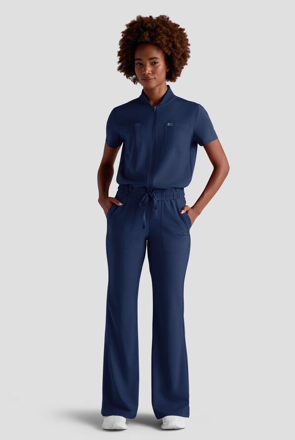 Easy STRETCH Nika Women's Zip Front Short Sleeve Jacket - Navy - 2